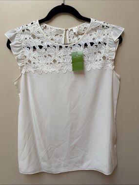 New Kate Spade White Floral Lace Yoke Sleeveless Top